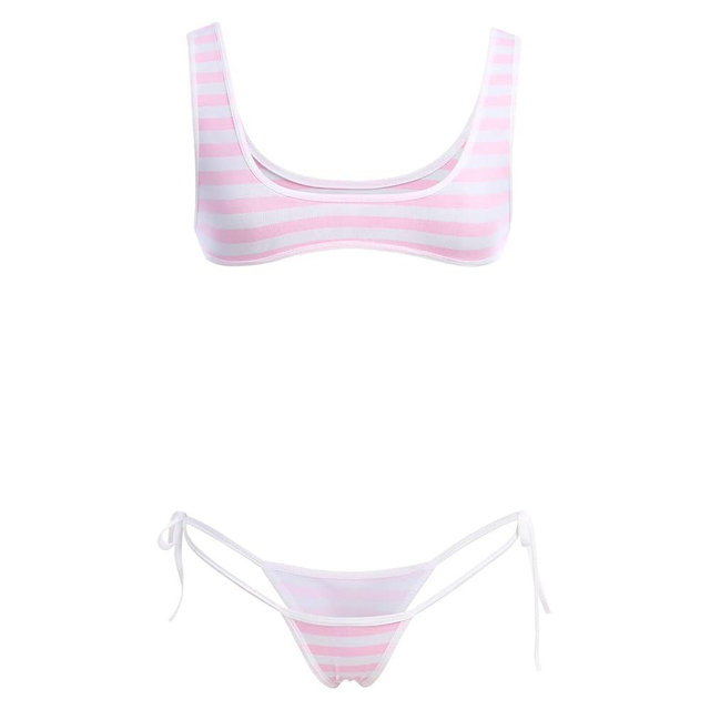 ABAFIP Women Cute Kawaii Striped Bikini Lingerie set Micro Tiny Bra G-string Panty/Garter Belt 2Pcs / 3Pcs Underwear