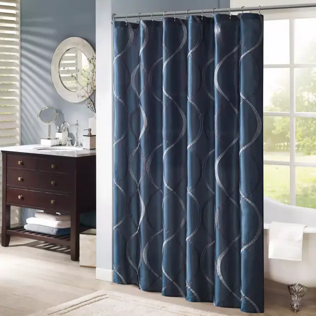 Madison Park Serendipity Embroidered Shower Curtain in Navy