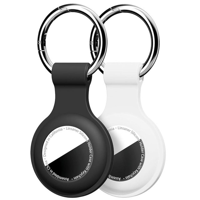 Linsaner [2 Pack] for AirTag Holder with Keychain, Shockproof Silicone Case for Apple for Air Tag - Protective Cover Durable GPS Tracker Accessories for Keys, Pets, Luggage & Backpacks (Black/White)