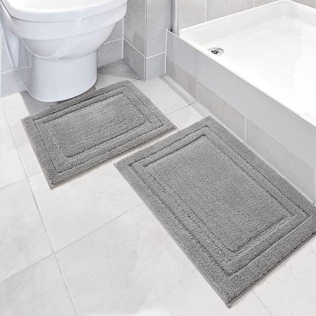 HOMEIDEAS Bathroom Rugs Sets 2 Piece Grey, Bath Mat Set for Bathroom, Absorbent Non Slip Bath Rug for Floor, Machine Washable & Super Soft Microfiber Shower Mats, 16 x 24 & 20 x 32 inch