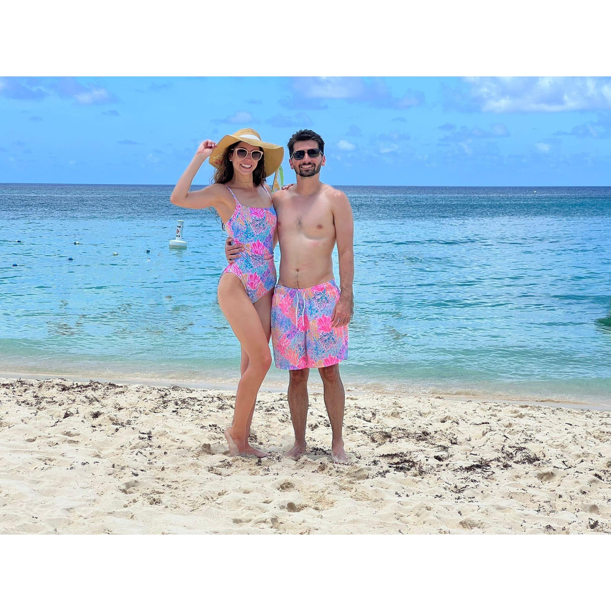 Cayman Islands in matching Lilly swimsuits!