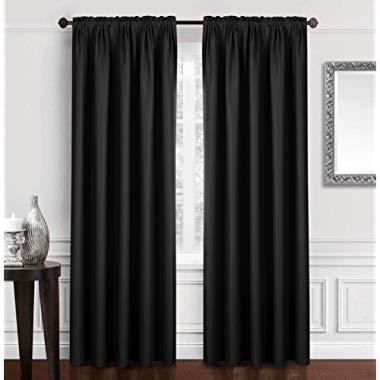 Dreaming Casa Solid Blackout Curtain for Bedroom 96 Inches Long Draperies Window Treatment 2 Panels Black Rod Pocket 2(52" W x 96" L)