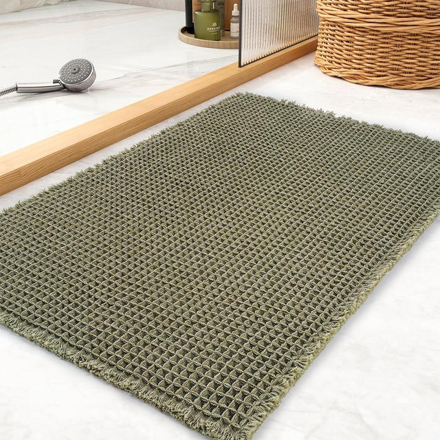 tchdio Waffle Bath Mat Rug, Super Absorbent Non Slip Bath Mats for Bathroom Mat Ultra Soft Bathmat Machine Washable Bathroom Rugs with Tassels, Bath Rugs for Bathroom Floor Beside Tub, 24" x 36"