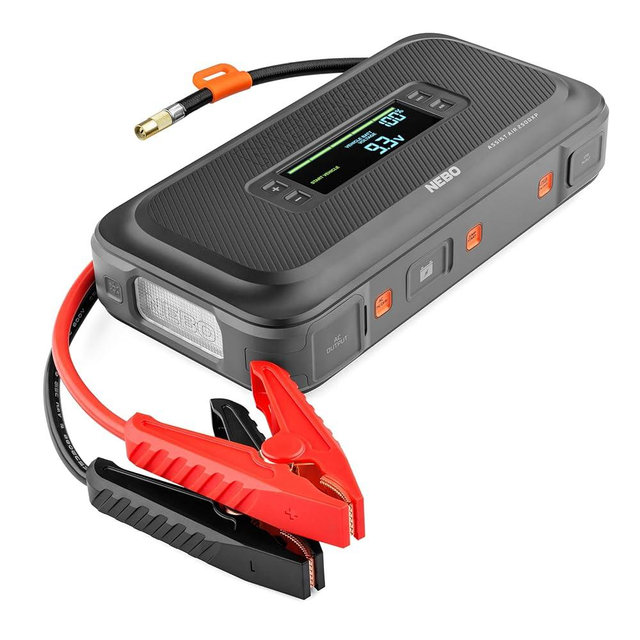 NEBO Assist 2500A Jump Starter & Air Compressor | 2500 Peak Amps, 74Wh Portable Car Jump Box for 12V Vehicles & Tire Inflator with Auto Shut-Off, Spark-Proof, USB-C Power Bank, Emergency LED Light
