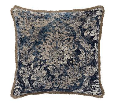 Claudine Print Pillow Cover, 24", Indigo Multi