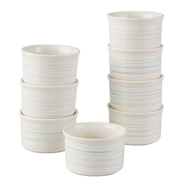 Pyrex 8-Piece, 6oz Ceramic Ramekin Bakeware Set, Nonstick Souffle Oven Pans, Bakers, For Baking, Roasting, Steaming