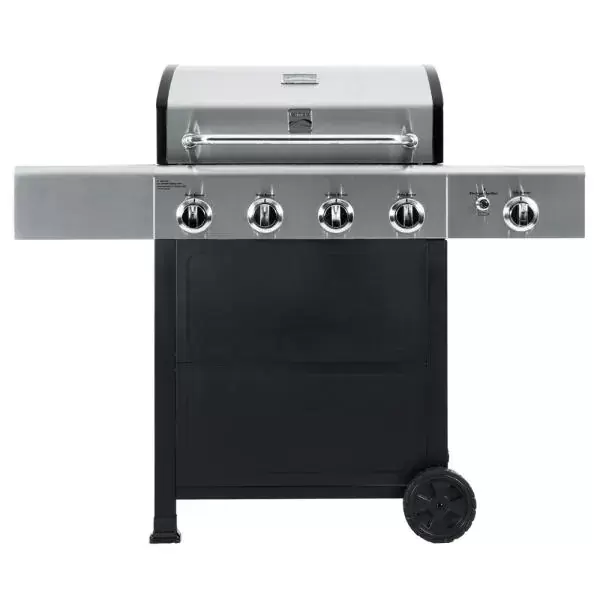 4 Burner Propane Gas Grill in Black and Stainless Steel with Side Burner