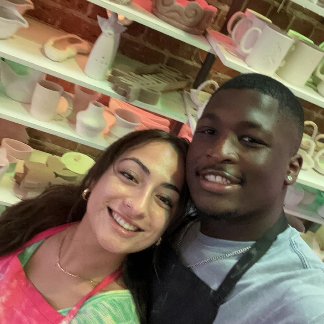 Making pottery in Ybor City, we still need to paint our pieces hehehe.
