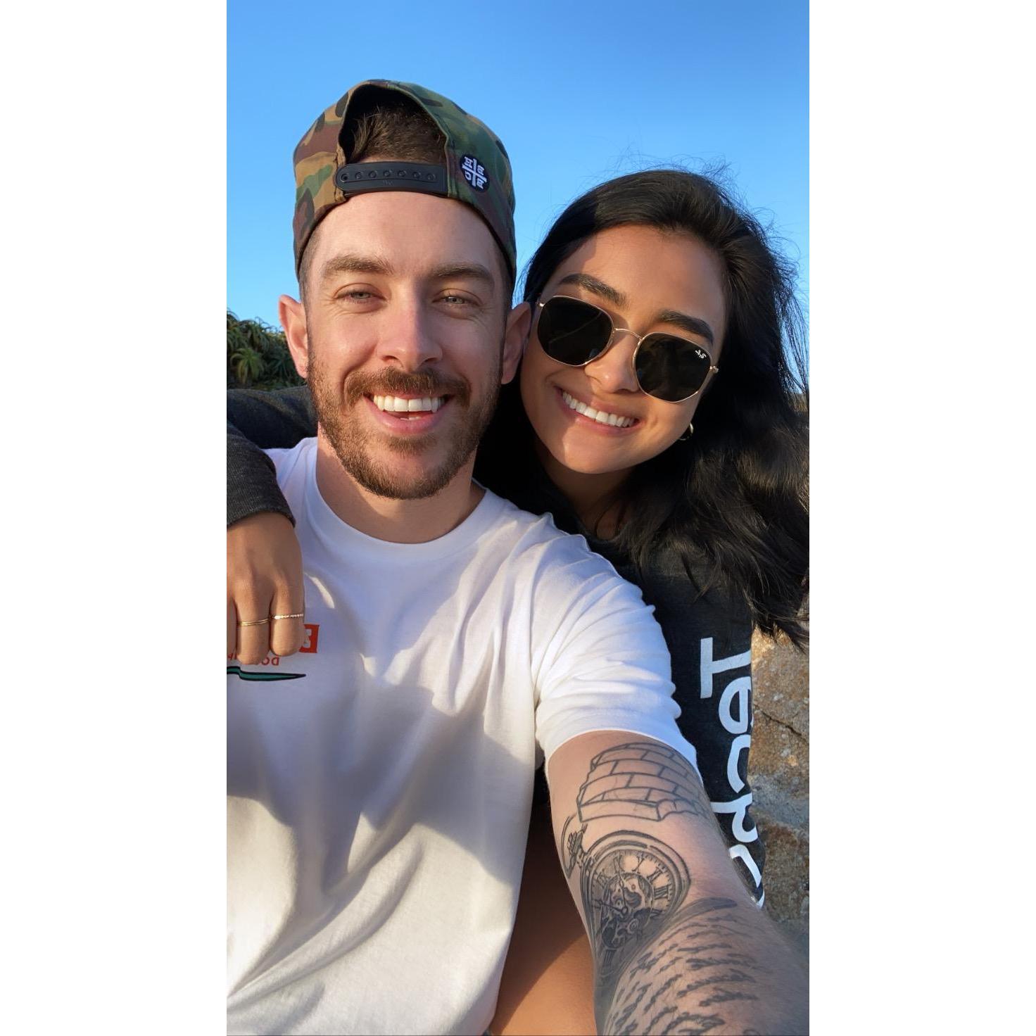 Our first actual picture together during our 10 hour road trip to Monterey Bay.