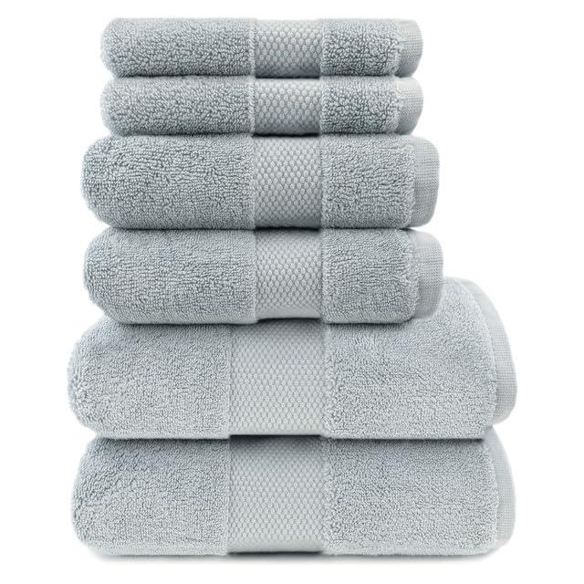 Maisonette Elegance 100% Organic Cotton Turkish Bathroom Towels Set, Ideal Quick Dry Luxury Washcloths, Hand & Large Bath Towels for Shower, (6 Pack), Green (Eucalyptus)
