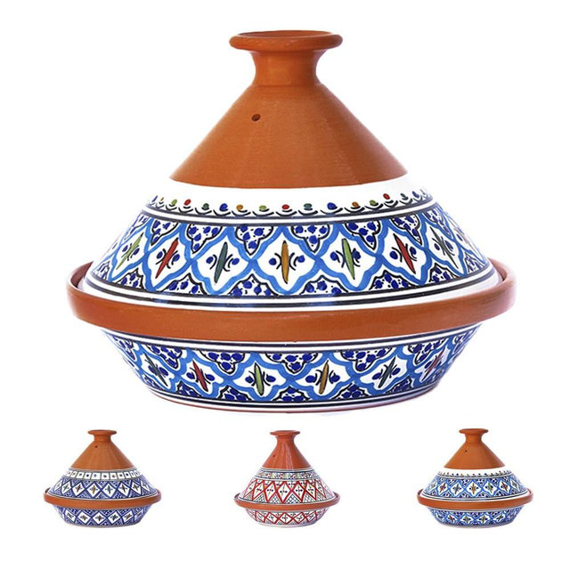Kamsah Tagine Pot for Cooking and Flavor Enrichment - Medium Clay Pot 10”, 3.1 QT - Non-Stick Handmade Cookware - Moroccan Ceramic Pots for Cooking with Lid & Serving Bowl - Bohemian Supreme Turquoise