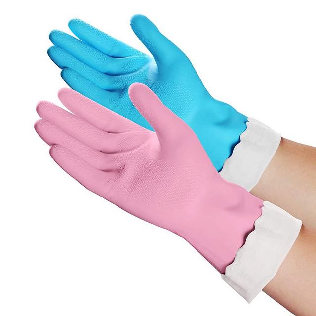 Household Cleaning Gloves - Reusable Kitchen Dishwashing Gloves with Latex Free, Cotton lining, Waterproof, Non-Slip (Medium, 2 Colors)