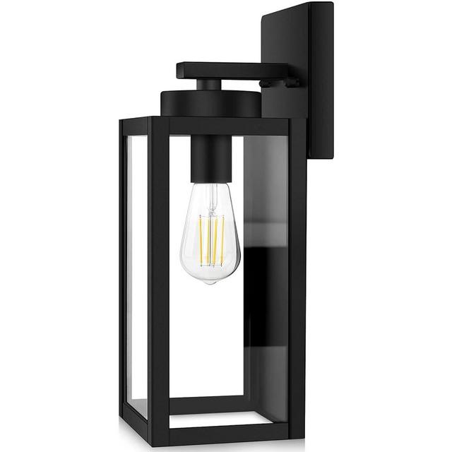 BesLowe Outdoor Wall Mount Light Fixture, Exterior Wall Lantern Waterproof, Black Outside Porch Sconce Lighting with Matte Black Finish & Glass Shade for House Garage Doorway Patio, E26 Socket