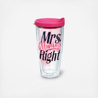 Mrs. Always Right Heart Tumbler with Travel Lid