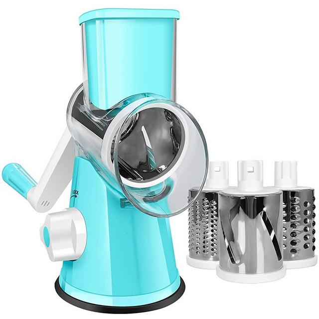 M-MASTER Graters for Kitchen,Cheese Grater Efficient Vegetable Slicer with 3 Interchangeable Round Stainless Steel Blades,Easy to Clean Rotary Cheese Grater for Fruit,Vegetables,Nuts.