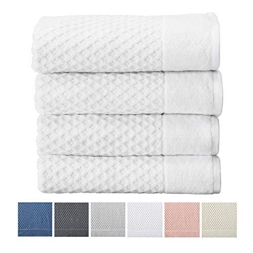 Great Bay Home 100% Cotton Quick-Dry Bath Towel Set (30 x 52 inches) Highly Absorbent, Textured Luxury Bath Towels. Grayson Collection (Set of 4, Optic White)