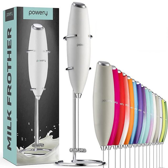 Powerful Handheld Milk Frother, Mini Milk Foamer, Battery Operated (Not included) Stainless Steel Drink Mixer with Frother Stand for Coffee, Lattes, Cappuccino, Frappe, Matcha, Hot Chocolate.