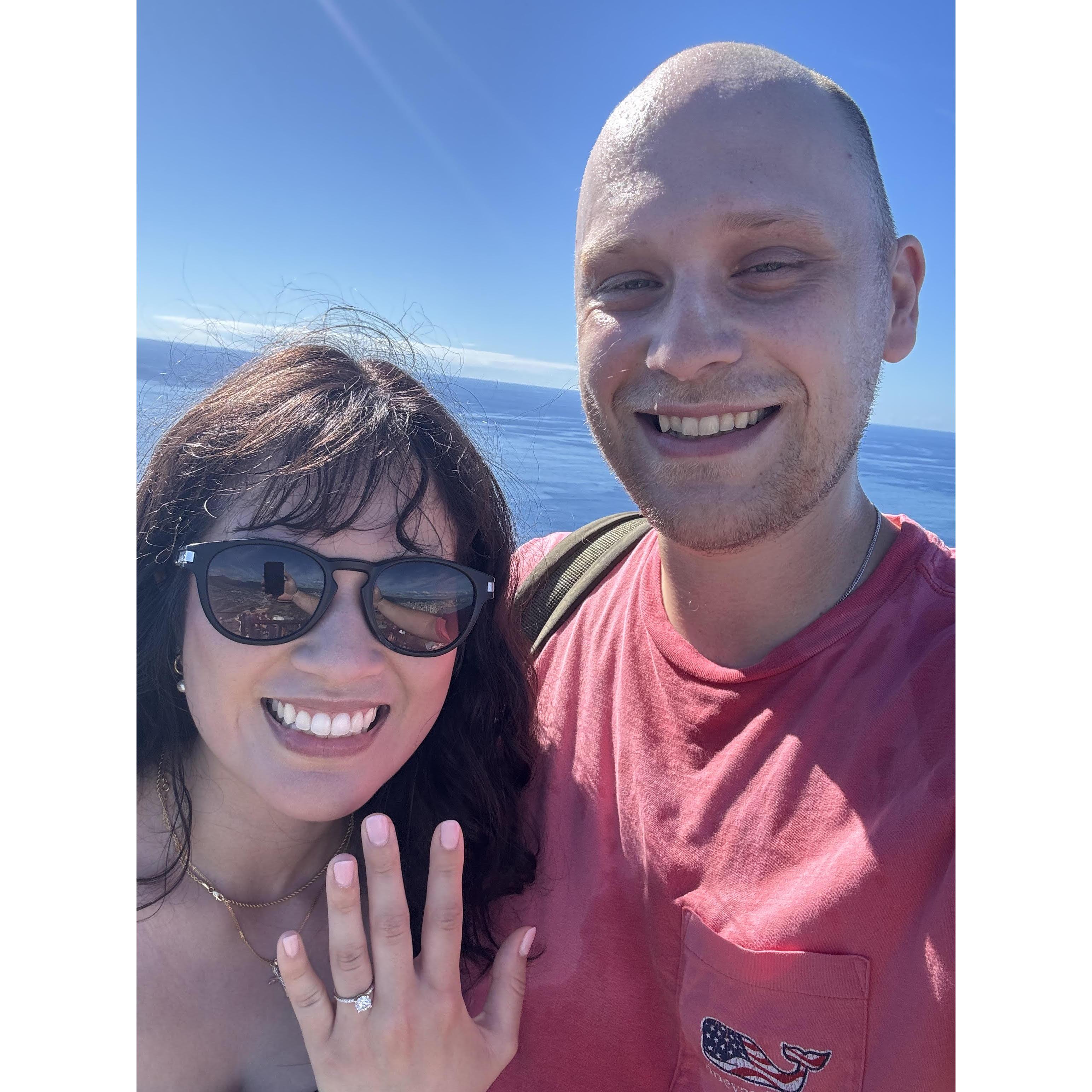 On top of Diamond Head State Monument Mountain in Hawaii! Our engagment spot.