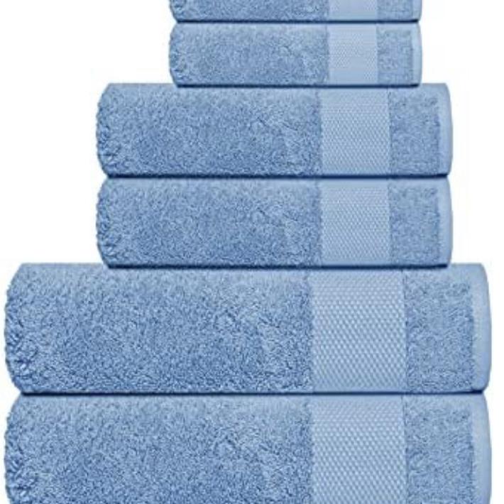 BIOWEAVES 100% Organic Cotton 700 GSM Plush 6-Piece Towel Set GOTS Certified, 2 Bath Towels, 2 Hand Towels & 2 Washcloths - Light Grey