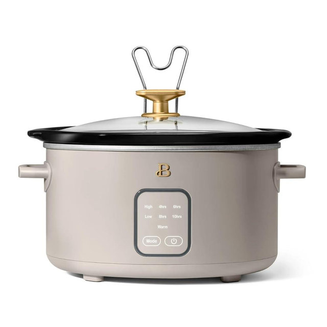 B- Slow Cooker with Touch-Activated Display, Programmable Digital Controls, Removable Non-Stick Pot, Keep Warm Function (Porcini Taupe, 6 Quarts)