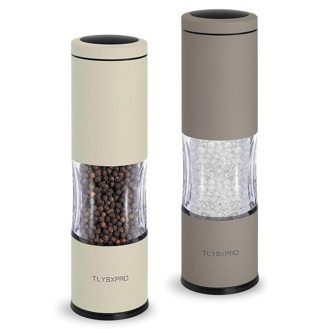 Salt and Pepper Grinder Set with Adjustable Coarseness | Manual Pepper Mill Grinder with Refillable Design | Ceramic Core | Kitchen Essential (2 Packs, Greige&Buttercream)