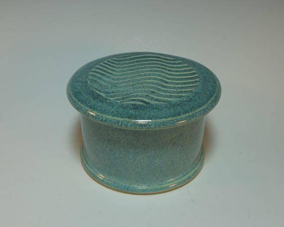 Frosty Blue-Green French Butter Keeper, Butter Crock, Butter Dish Server - In Stock Ready to Ship