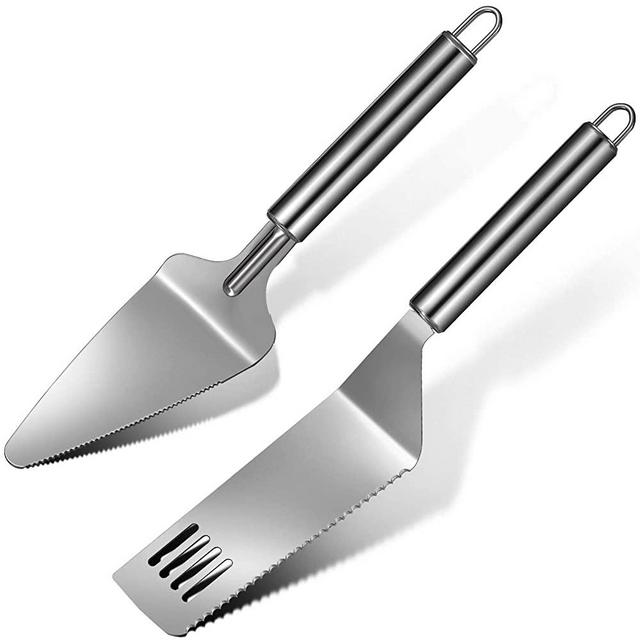 2 Pieces Pie Server Set Multi-function Stainless Steel Cake Spatula Cake Cutter Knife Stainless Steel Offset Spatula, Cake Spatula for Pie Lasagna Cutting (Packing Enhanced Version)