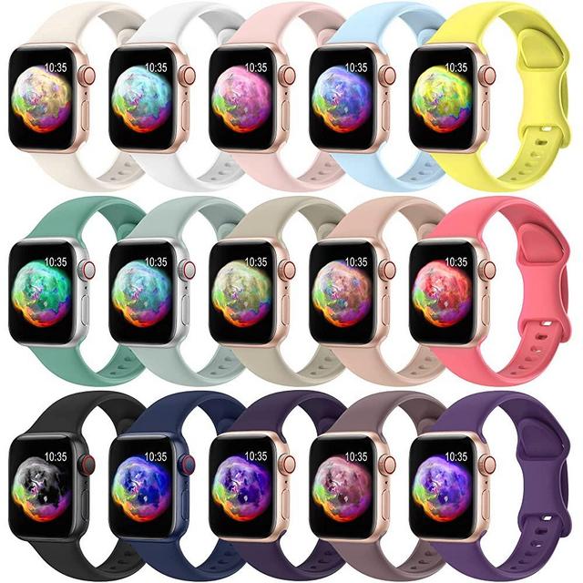 TreasureMax 15 Pack Bands Compatible with Apple Watch Band 41mm 40mm 38mm 45mm 44mm 42mm, Sport Waterproof Wristbands Soft Silicone Strap for iWatch Series 8 7 6 5 4 3 2 1 SE Men Women 42/44/45mm