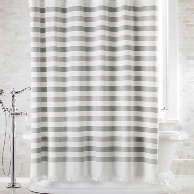 Cedros Organic Cotton Grey Stripe Fringe Shower Curtain