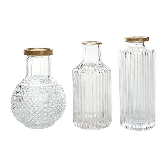 DN DECONATION Small Clear Vase, Mini Glass Vase Set of 3, Small Cylinder Bud Vase, Gold-Rimmed Clear Flower Vase for Wedding Centerpieces, Home Decor