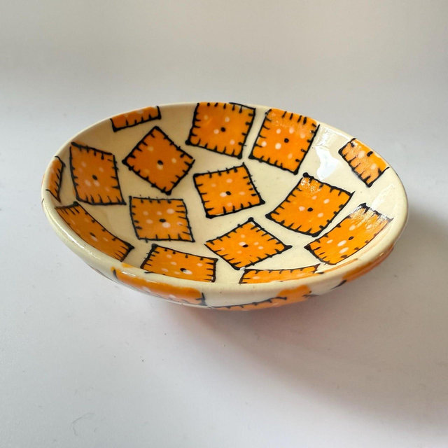 Hand-Painted Cheez-It Ceramic Ring Dish: Unique Snack Bowl