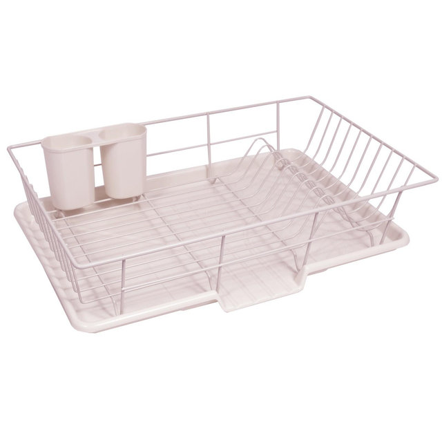 3-Piece Large Kitchen Sink Dish Drainer, Pale Pink