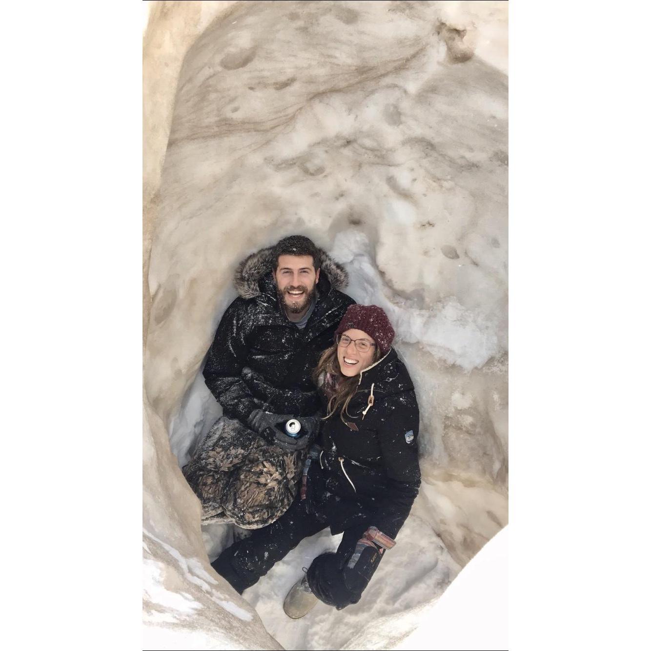 Exploring the ice caves on Lake Michigan in February