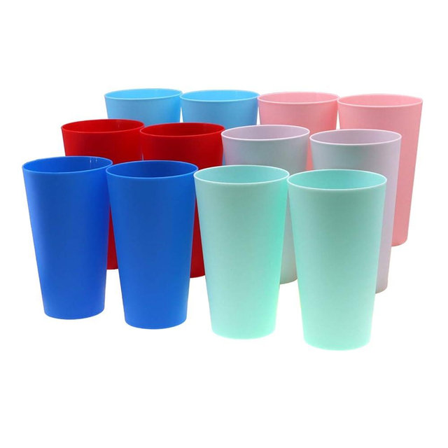 AOYITE 32 ounce Reusable Plastic Tumblers Set, BPA-Free and Dishwasher Safe Drinking Cups, Kids Glasses Set of 12 in 6 Assorted Colors For Indoor Outdoor Use