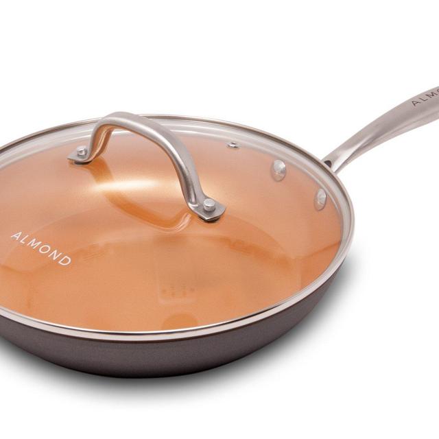 Copper Frying Pan, 10 Inch Ceramic Nonstick Saute Pan with Glass Lid, Dishwasher and Oven Safe Skillet by Almond