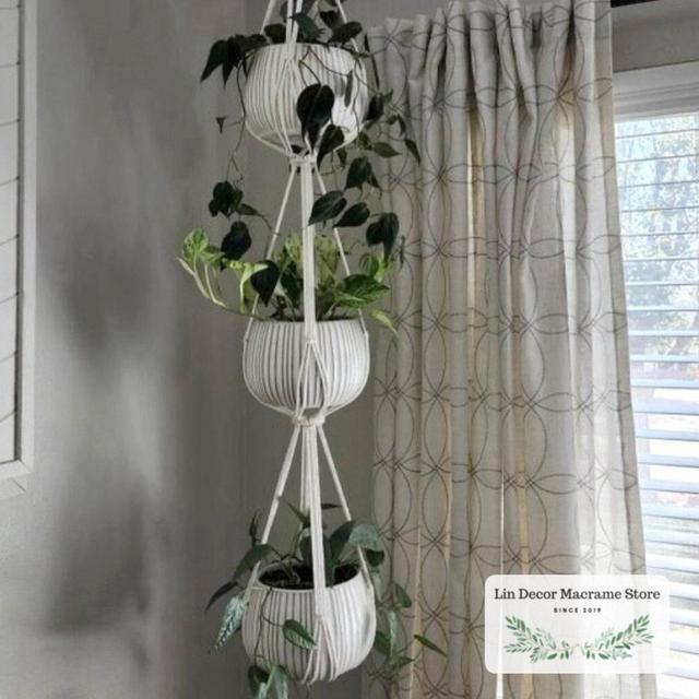 Minimalist Tassel Free Triple Plant Hanger, Indoor Hanging Planter, Plant Hanger Without Tail, Indoor Plant Decor, Minimalist Plant Hanger