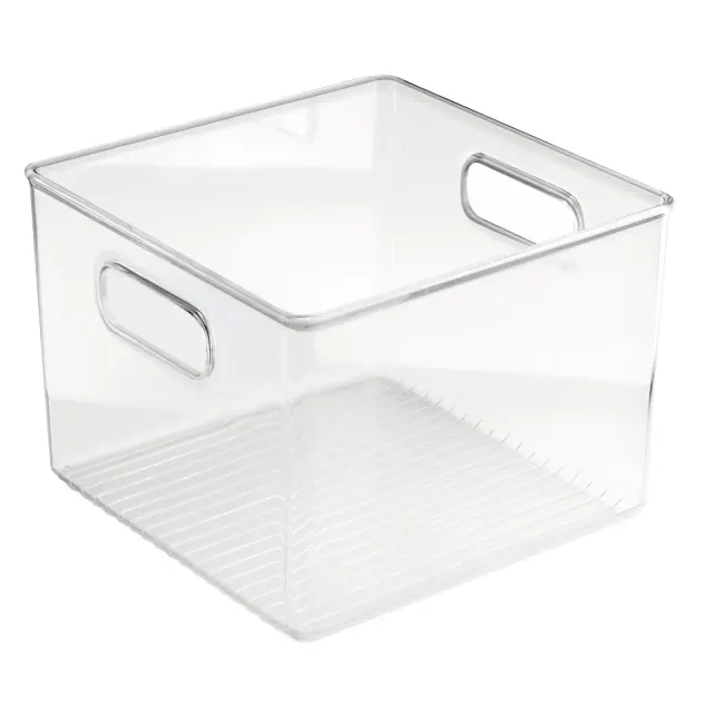 iDESIGN Plastic Fridge and Pantry Organizer Bin with Integrated Handle Clear: Kitchen Storage, 8x8x6, Spot Clean