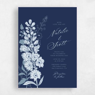 Midnight Blue Wedding Invitation - Felce Portrait