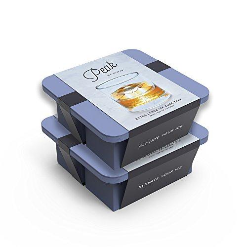 W&P WP-ICE-KC-BL1-2 Peak Ice Works Extra Large Cube Silicone Ice Tray, Peak Blue, Set of 2, BPA Free, Dishwasher Safe