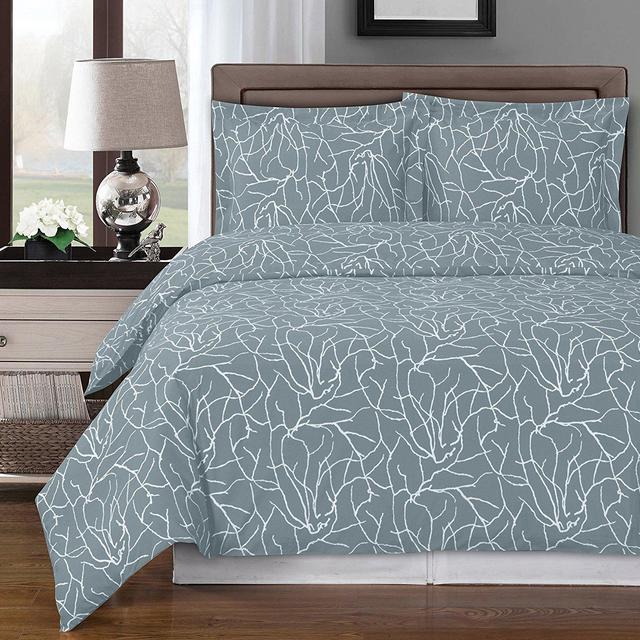 Gray and White Ema 3-piece King / Cal-king Duvet Cover Set 100 % Cotton 300 TC