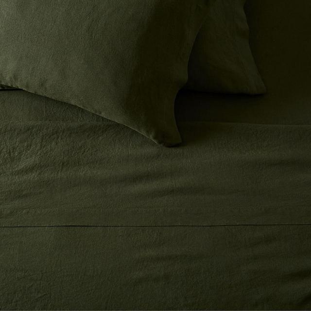 European Flax Linen Sheet Set, King, Dark Olive