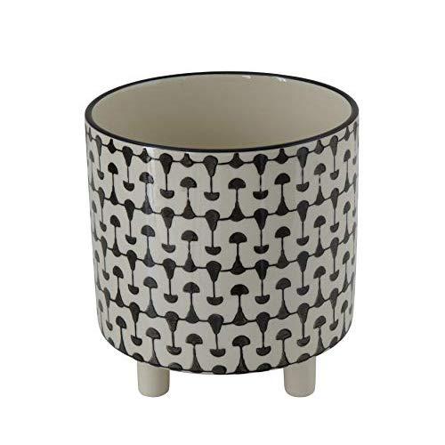 Creative Co-Op Black & White Round Stoneware Footed Planter