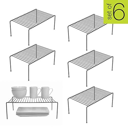 Smart Design Cabinet Storage Shelf Rack - Large (8.5 x 16 Inch) - Steel Metal Wire - Rust Resistant Coating - Dish, Counter & Pantry Organization - Kitchen [Charcoal Gray] - Set of 6