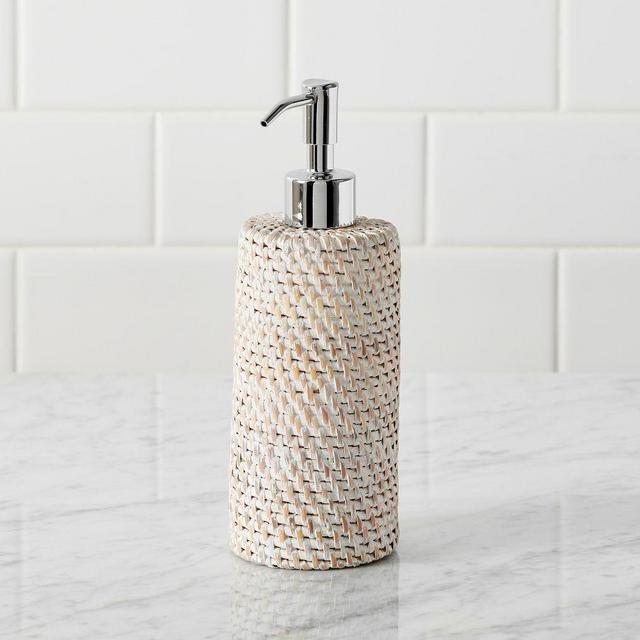 Tava Handwoven Rattan Bath Accessories, Soap Pump, White Wash