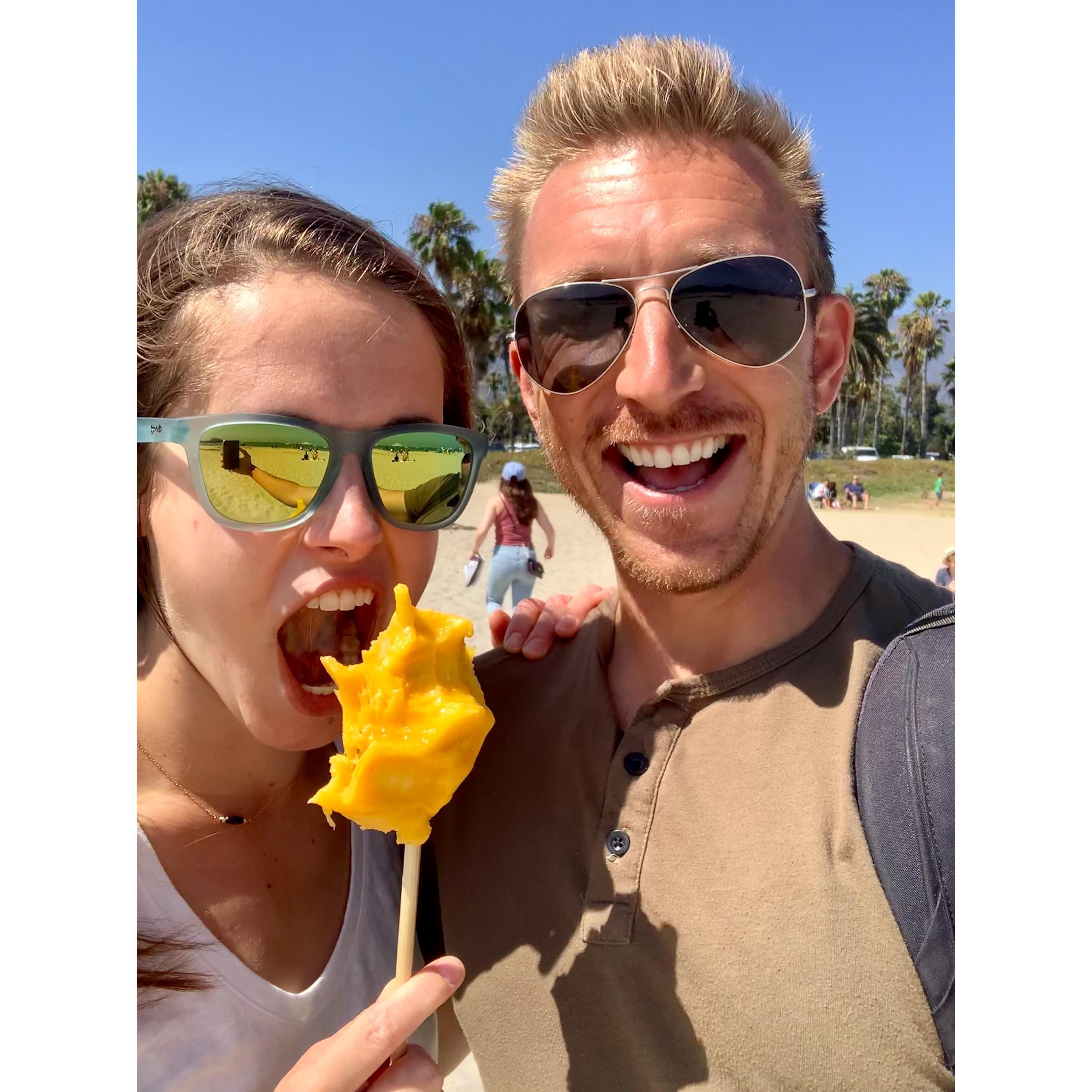 First visit to California.  
Mango on a stick!