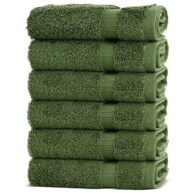 Chakir Turkish Linens 100% Cotton Premium Turkish Towels for Bathroom | 13'' x 13'' (6-Piece Washcloth, Moss)