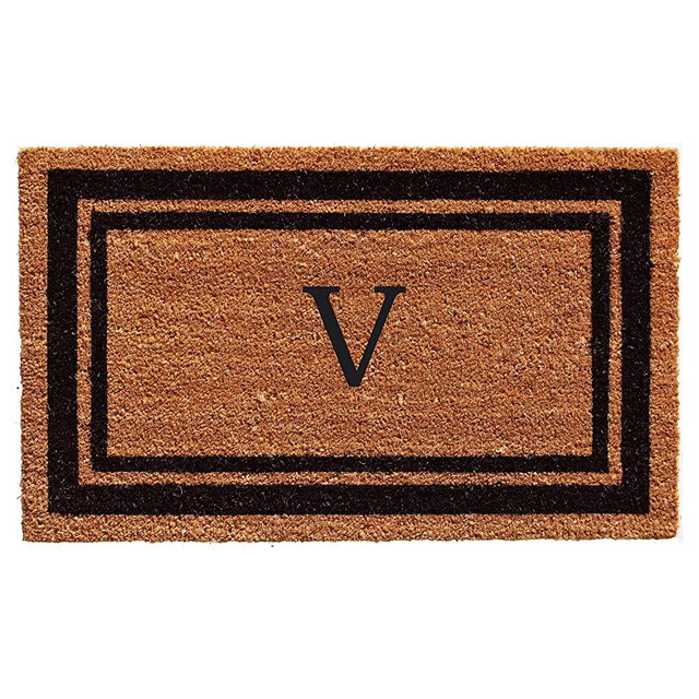 Calloway Mills 152961830V Black Border 18" x 30" Monogram Doormat, (Letter V)