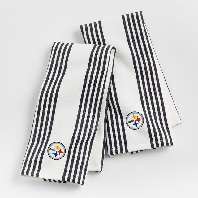 NFL Pittsburgh Steelers Cuisine White with Black Stripe Organic Cotton Dish Towels, Set of 2