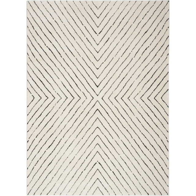 Nourison Cozy Modern Scandinavian Indoor Area Rug Ivory Black 6'7" x 9'