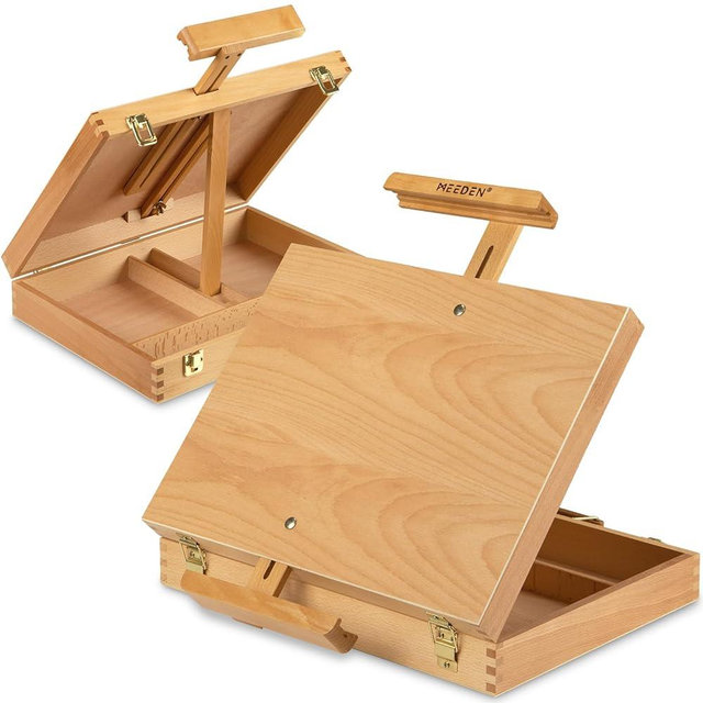 MEEDEN Tabletop Easel for Painting, Art Sketchbox Easel Holds Canvas up to 28'' Max, Adjustable Beechwood Artist Easel Pochade Box for Drawing and Sketching